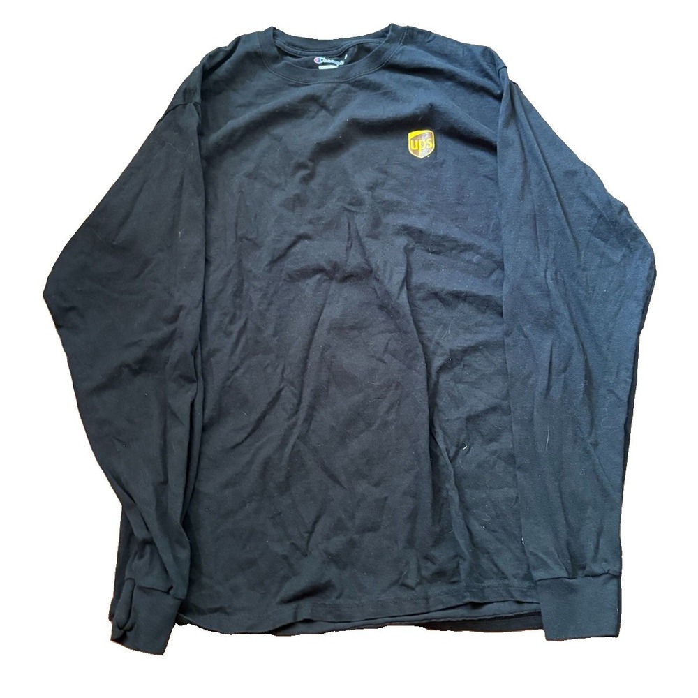 UPS Mens Champion Long Sleeve T Shirt Black Logo Graphic Tee Size Large